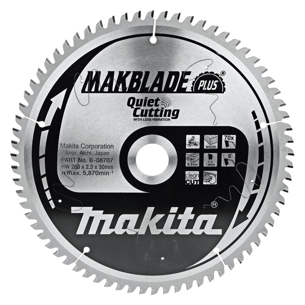 Makita MAKBLADE Plus Wood Cutting Saw Blade 260mm 70T 30mm