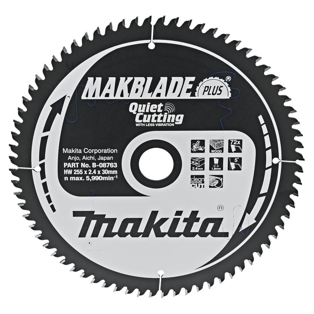 Makita MAKBLADE Plus Wood Cutting Saw Blade 255mm 72T 30mm