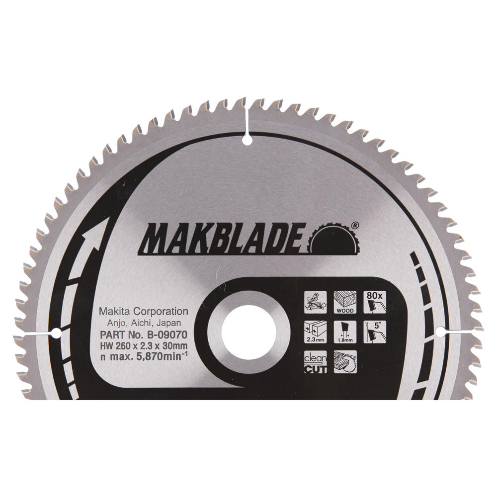 Makita MAKBLADE Wood Cutting Circular Saw Blade 260mm 80T 30mm