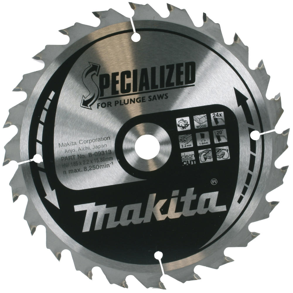 Makita SPECIALIZED Plunge Saw Wood Cutting Saw Blade 185mm 24T 15.8mm