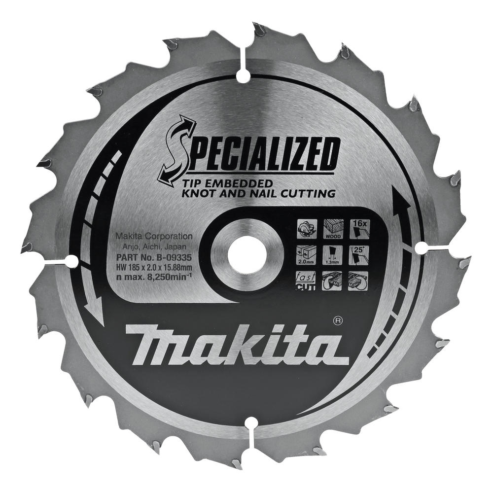 Makita Specialized Knot And Nail Cutting Saw Blade 185mm 16t 15.8mm
