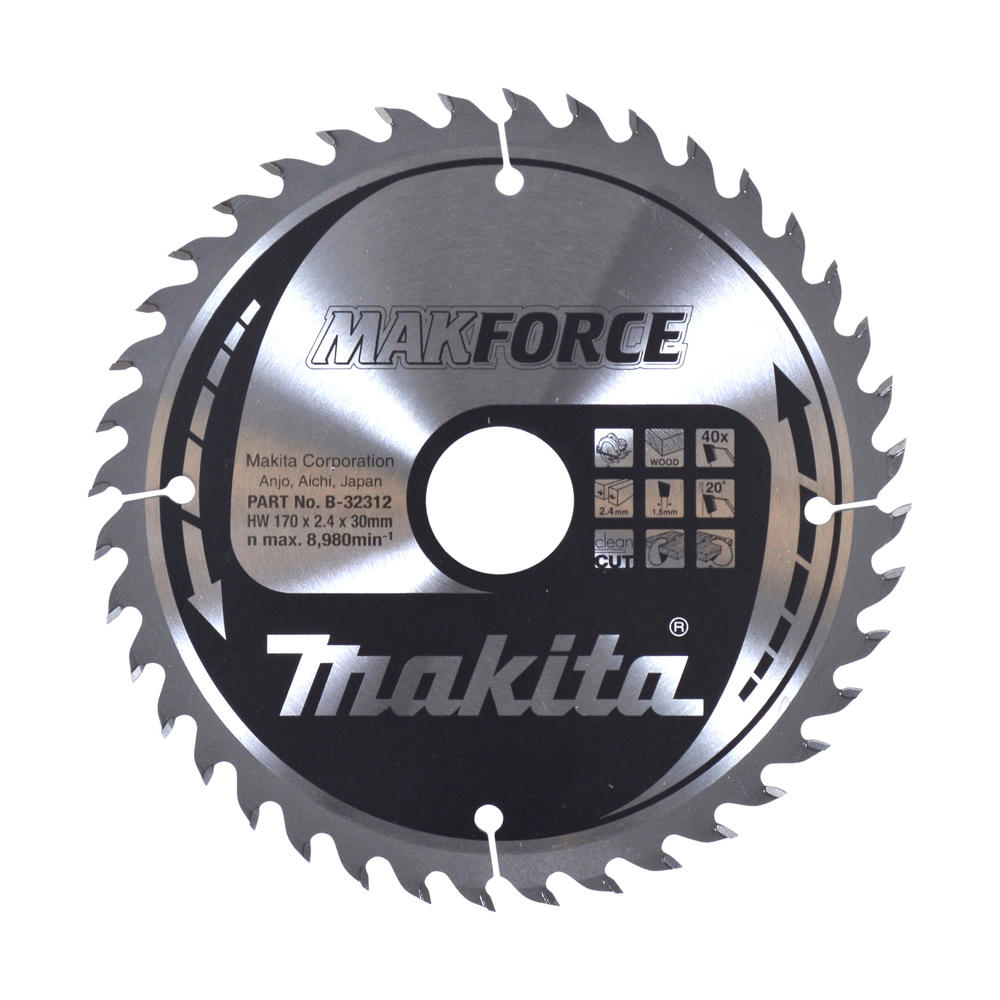 Makita MAKFORCE Circular Saw Blade for Wood Cutting 170mm 40T 30mm