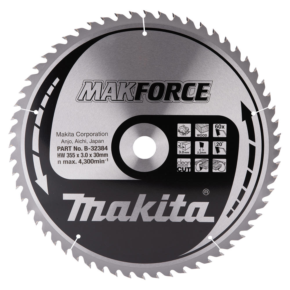 Makita MAKFORCE Circular Saw Blade for Wood Cutting 355mm 60T 30mm