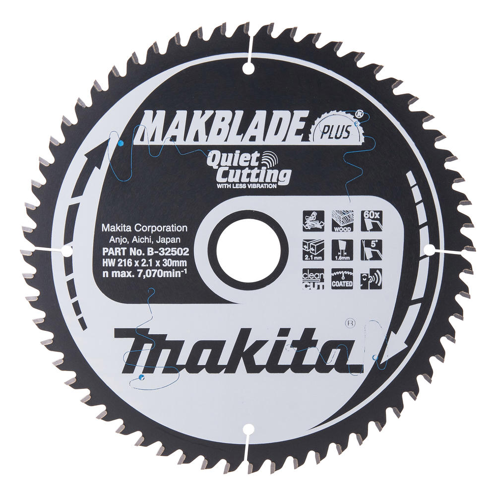 Makita MAKBLADE PLUS Circular Mitre Saw Blade for Wood 216mm 60T 30mm