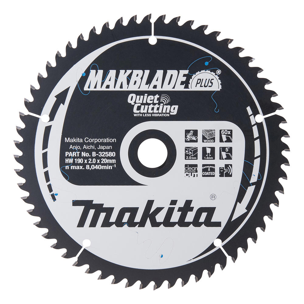 Makita MAKBLADE PLUS Circular Mitre Saw Blade for Wood 190mm 60T 20mm
