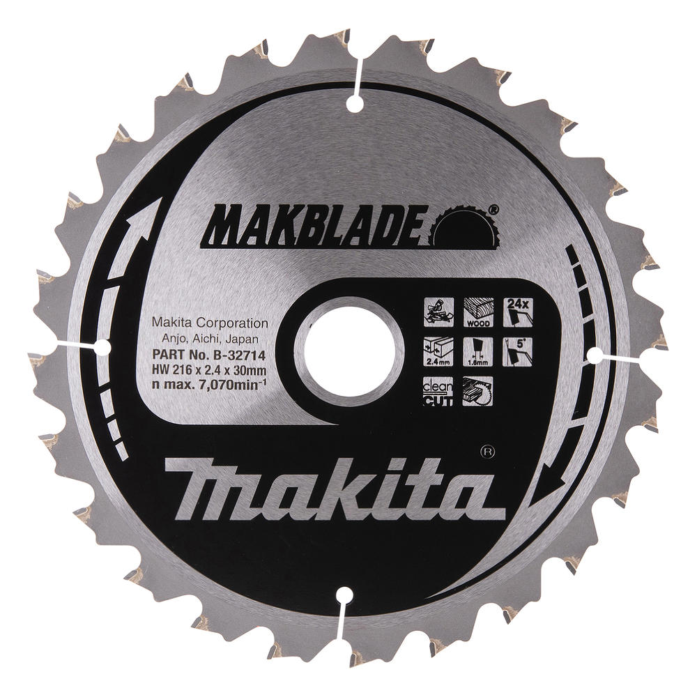 Makita MAKBLADE Circular Saw Blade for Wood Cutting 216mm 24T 30mm