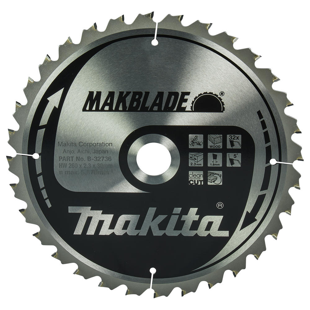 Makita MAKBLADE Circular Saw Blade for Wood Cutting 260mm 32T 30mm