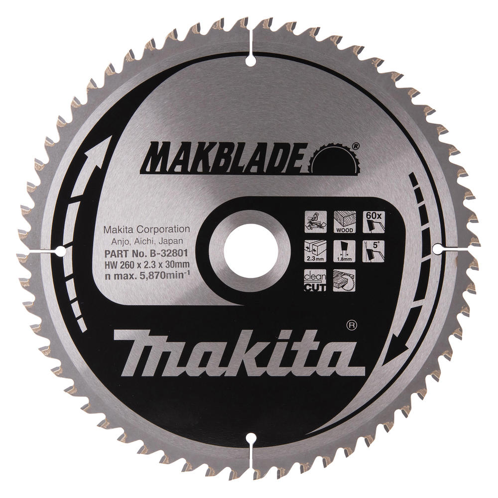 Makita MAKBLADE Circular Saw Blade for Wood Cutting 260mm 60T 30mm