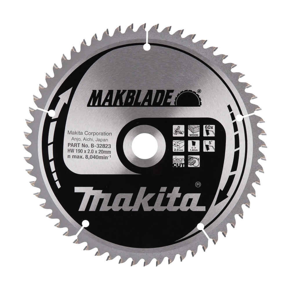 Makita MAKBLADE Circular Saw Blade for Wood Cutting 190mm 60T 20mm