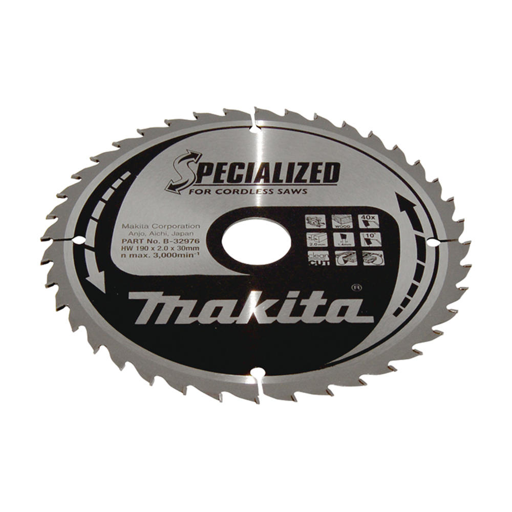 Makita SPECIALIZED Cordless Circular Saw Blade for Wood Cutting 190mm 40T 30mm