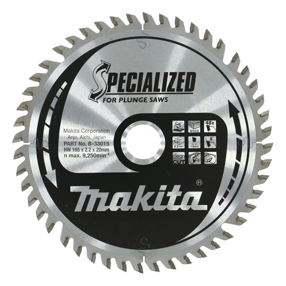 Makita SPECIALIZED Circular Plunge Saw Blade for Wood Cutting 165mm 48T 20mm