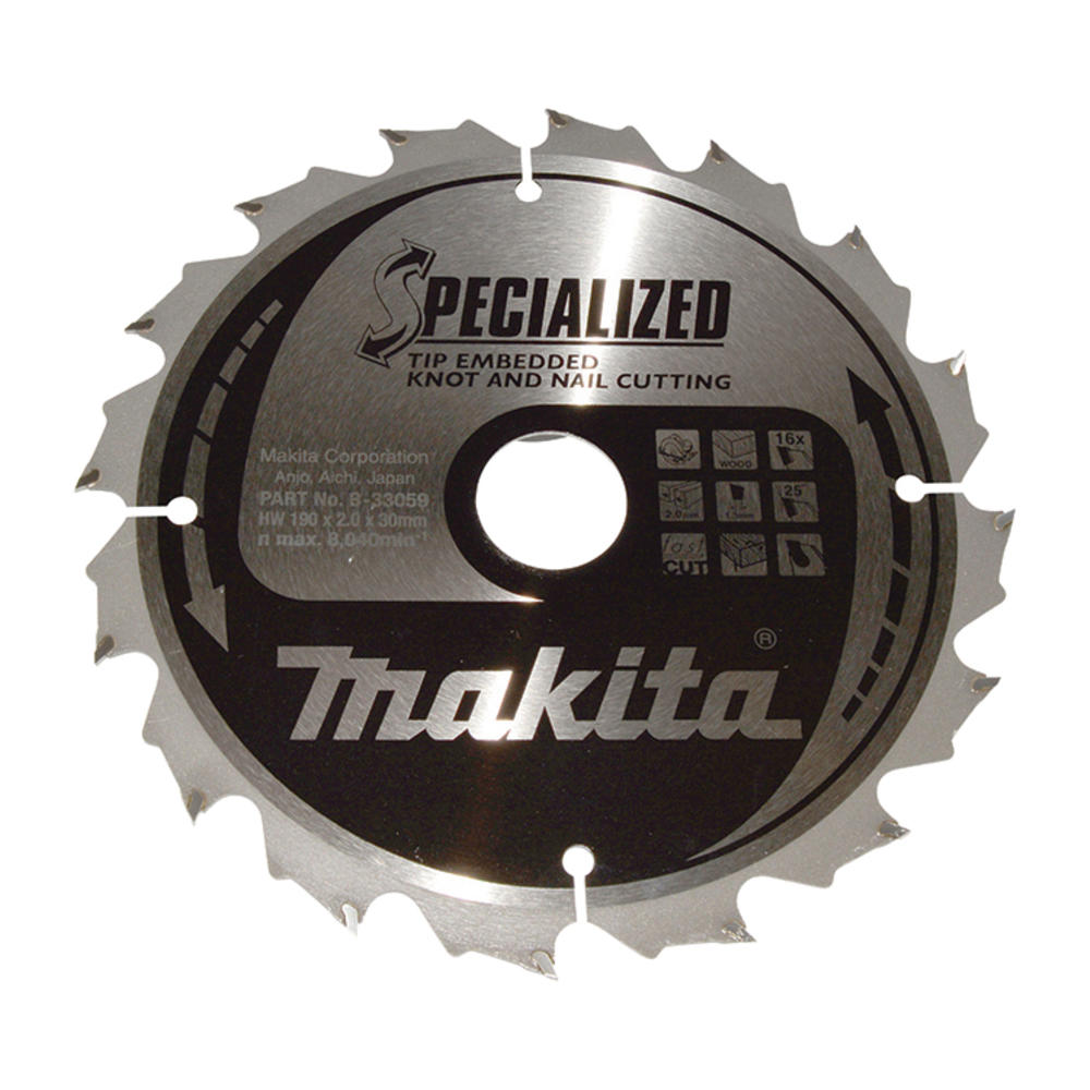 Makita Specialized Circular Saw Blade For Knot And Nail Cutting 190mm 16t 30mm