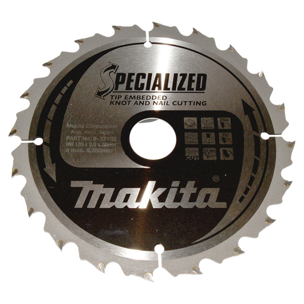 Makita SPECIALIZED Circular Saw Blade for Knot and Nail Cutting 185mm 20T 30mm