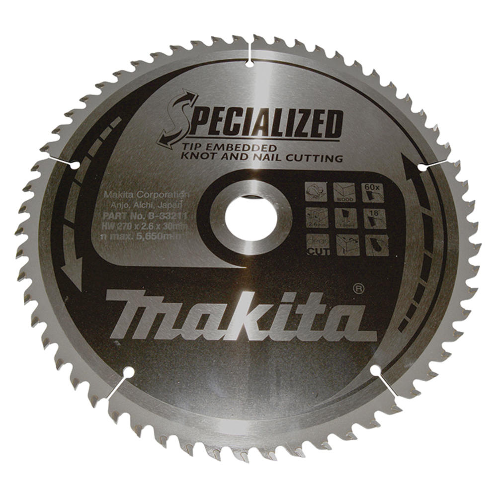 Makita Specialized Circular Saw Blade For Knot And Nail Cutting 270mm 60t 30mm