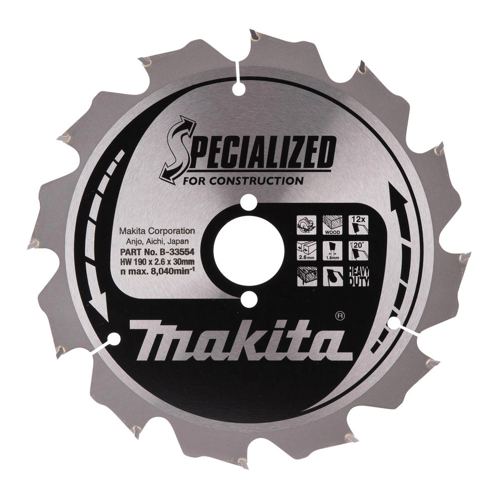 Makita Specialized Circular Saw Blade For Knot And Nail Cutting 190mm 12t 30mm