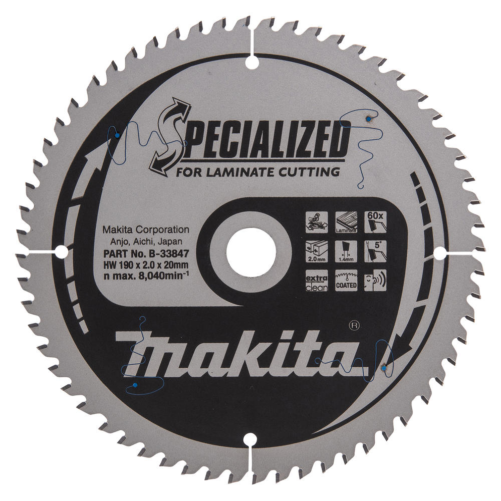 Makita Specialized Circular Saw Blade For Laminate Cutting 190mm 60t 30mm
