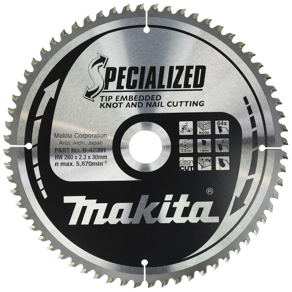 Makita SPECIALIZED Circular Saw Blade for Knot and Nail Cutting 260mm 64T 30mm