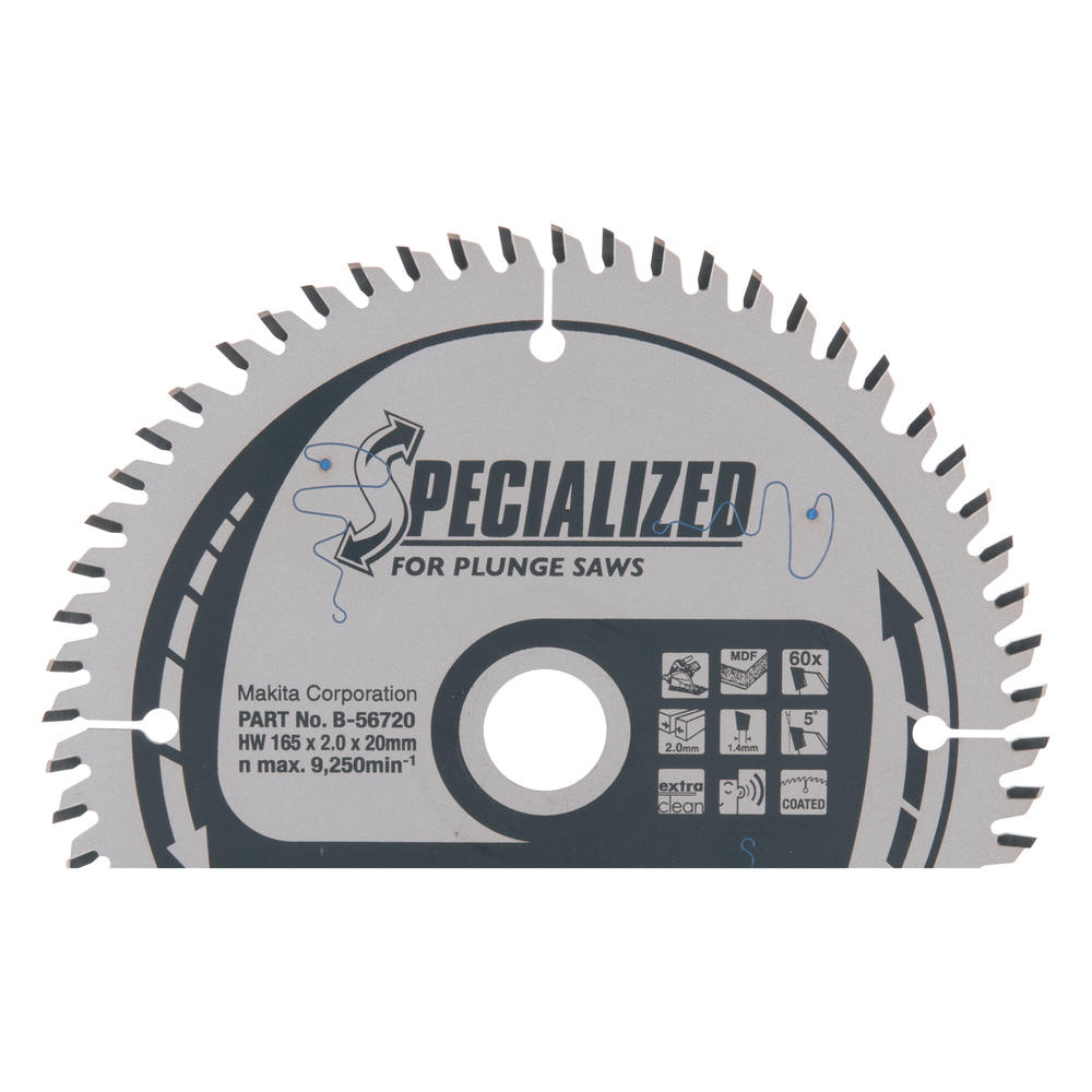 Makita SPECIALIZED Plunge Saw MDF and Laminate Saw Blade 165mm 60T 20mm