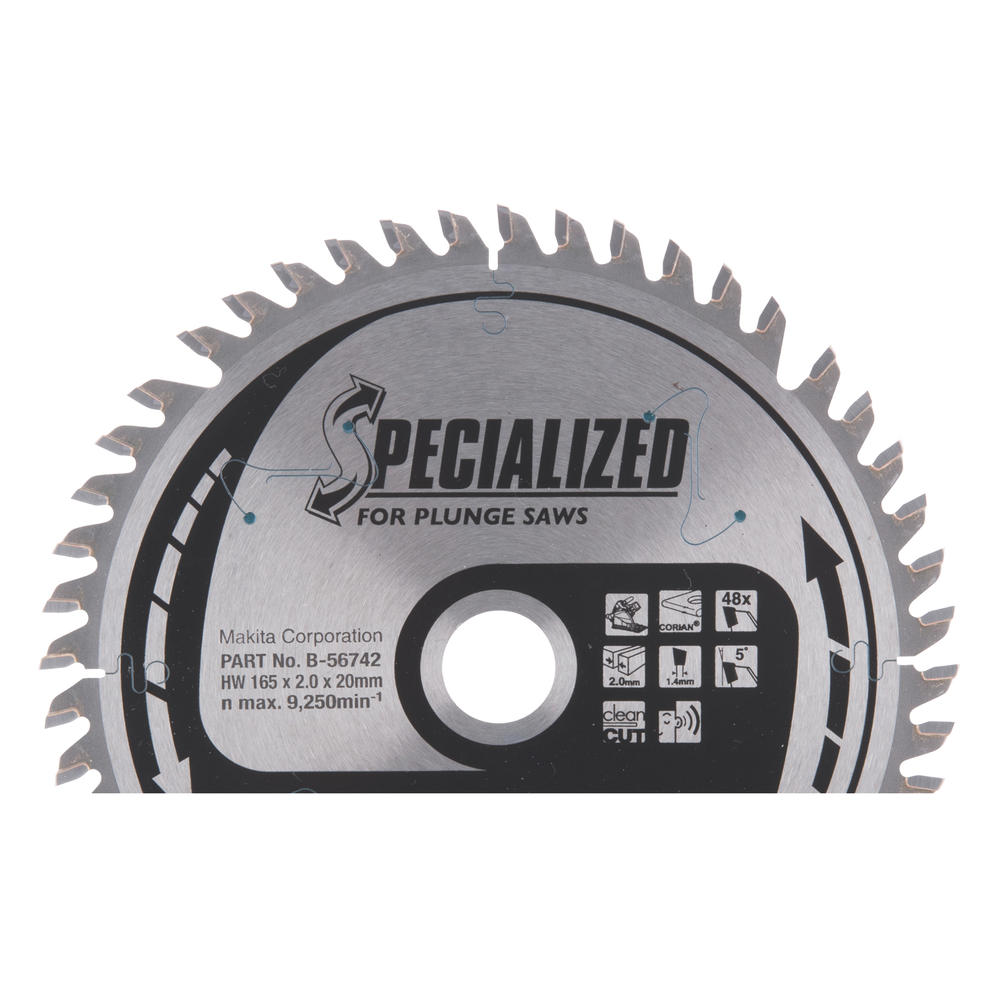 Makita SPECIALIZED Plunge Saw Corian Cutting Saw Blade 165mm 48T 20mm