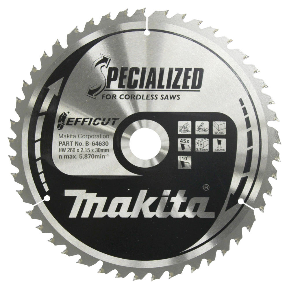 Makita SPECIALIZED Efficut Circular Saw Blade for Wood Cutting 260mm 45T 30mm