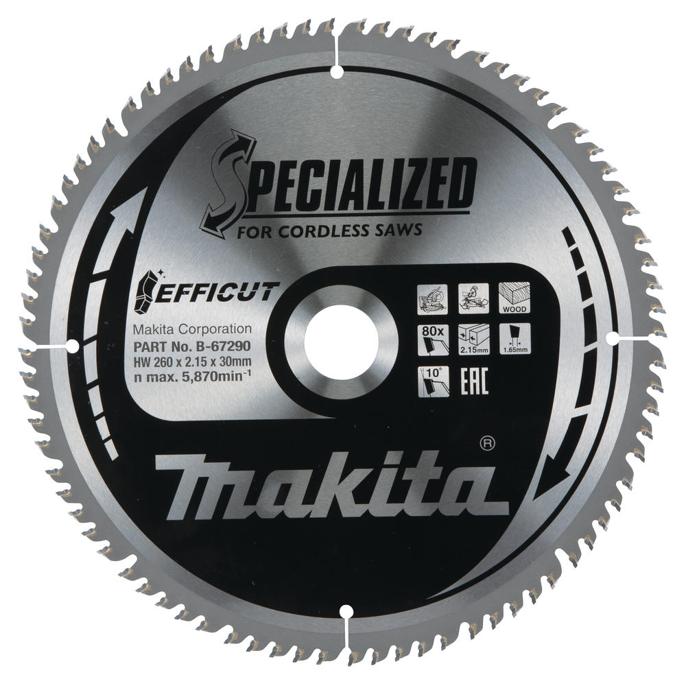 Makita SPECIALIZED Efficut Circular Saw Blade for Wood Cutting 260mm 80T 30mm