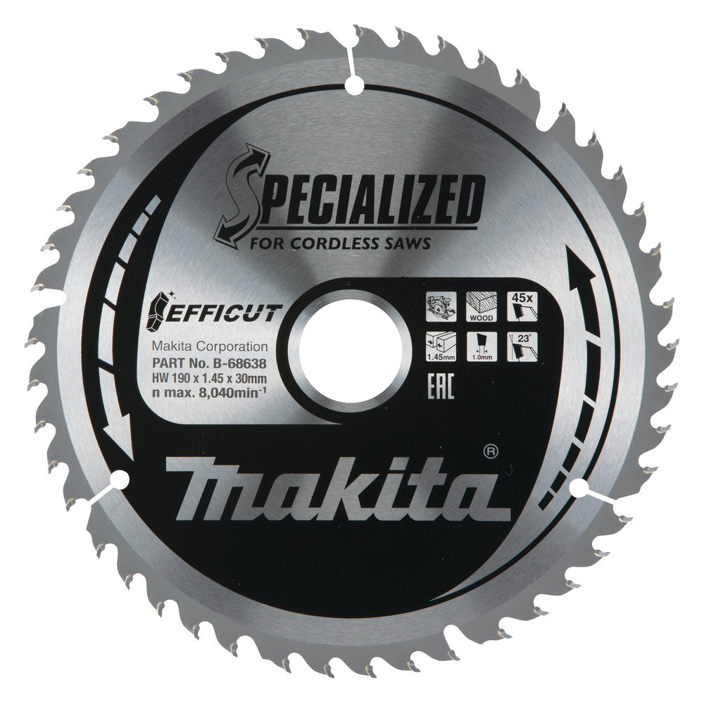 Makita SPECIALIZED Efficut Circular Saw Blade for Wood Cutting 190mm 45T 30mm