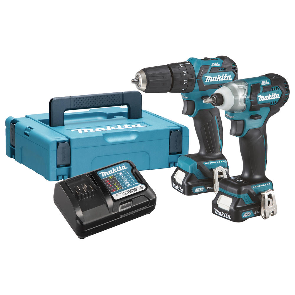 Makita CLX205AJ 12v Max CXT Cordless Brushless Combi Drill and Impact Driver Kit 2 x 2ah Li-ion Battery Charger Case
