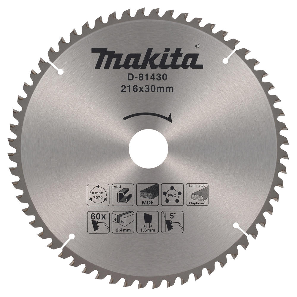 Image of Makita Multi Purpose Circular Saw Blade 216mm 60T 30mm