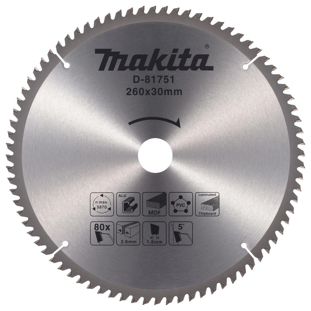 Image of Makita Multi Purpose Circular Saw Blade 260mm 80T 30mm