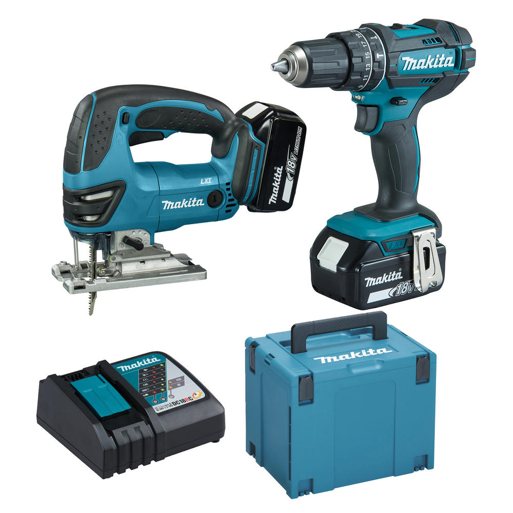 Makita DLX2134TJ 18v LXT Cordless Combi Drill and Jigsaw Kit 2 x 5ah Li-ion Battery Charger Case