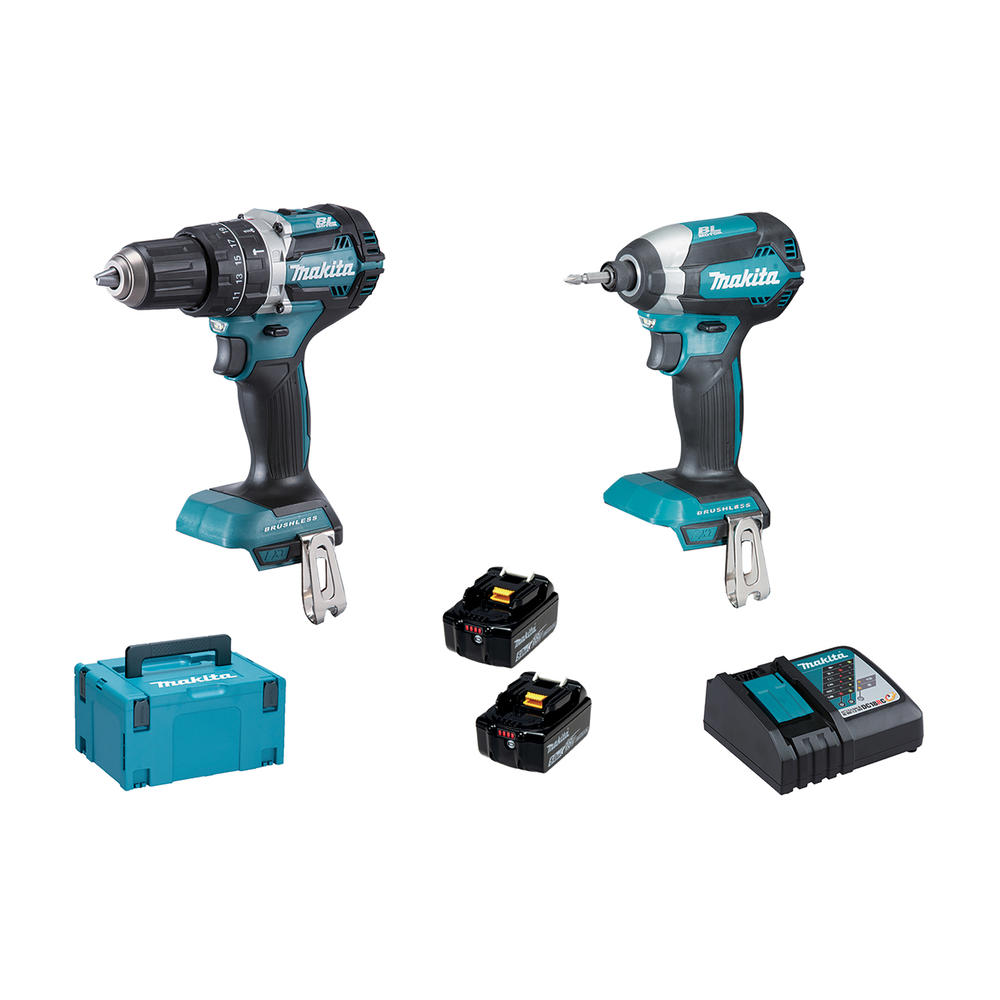 Makita DLX2180TJ 18v LXT Cordless Brushless Combi Drill and Impact Driver Kit 2 x 5ah Li-ion Battery Charger Case