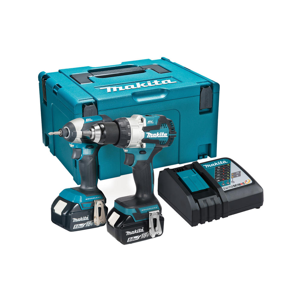 Makita DLX2507TJ 18v LXT Cordless Brushless Combi Drill and Impact Driver Kit 2 x 5ah Li-ion Battery Charger Case
