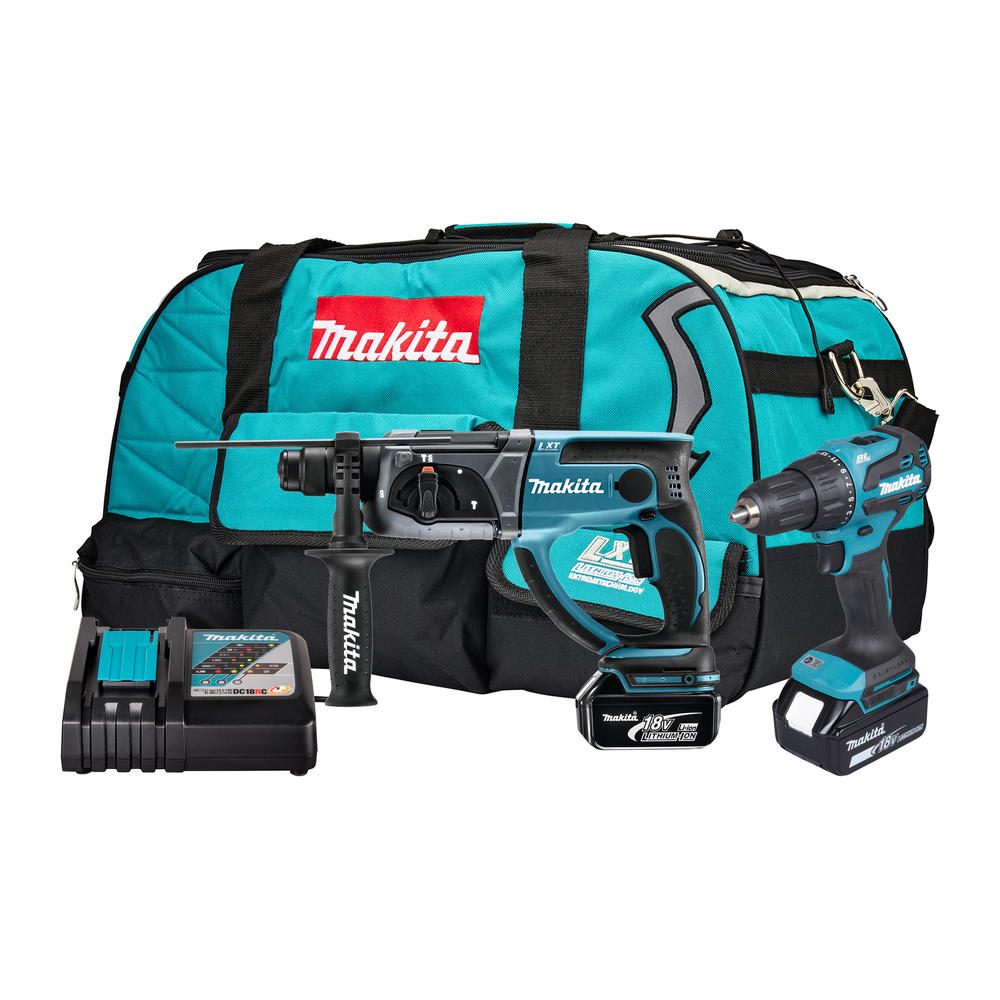 Makita DLX2563T 18v LXT Cordless Combi Drill and SDS Hammer Drill Kit 2 x 5ah Li-ion Charger Bag