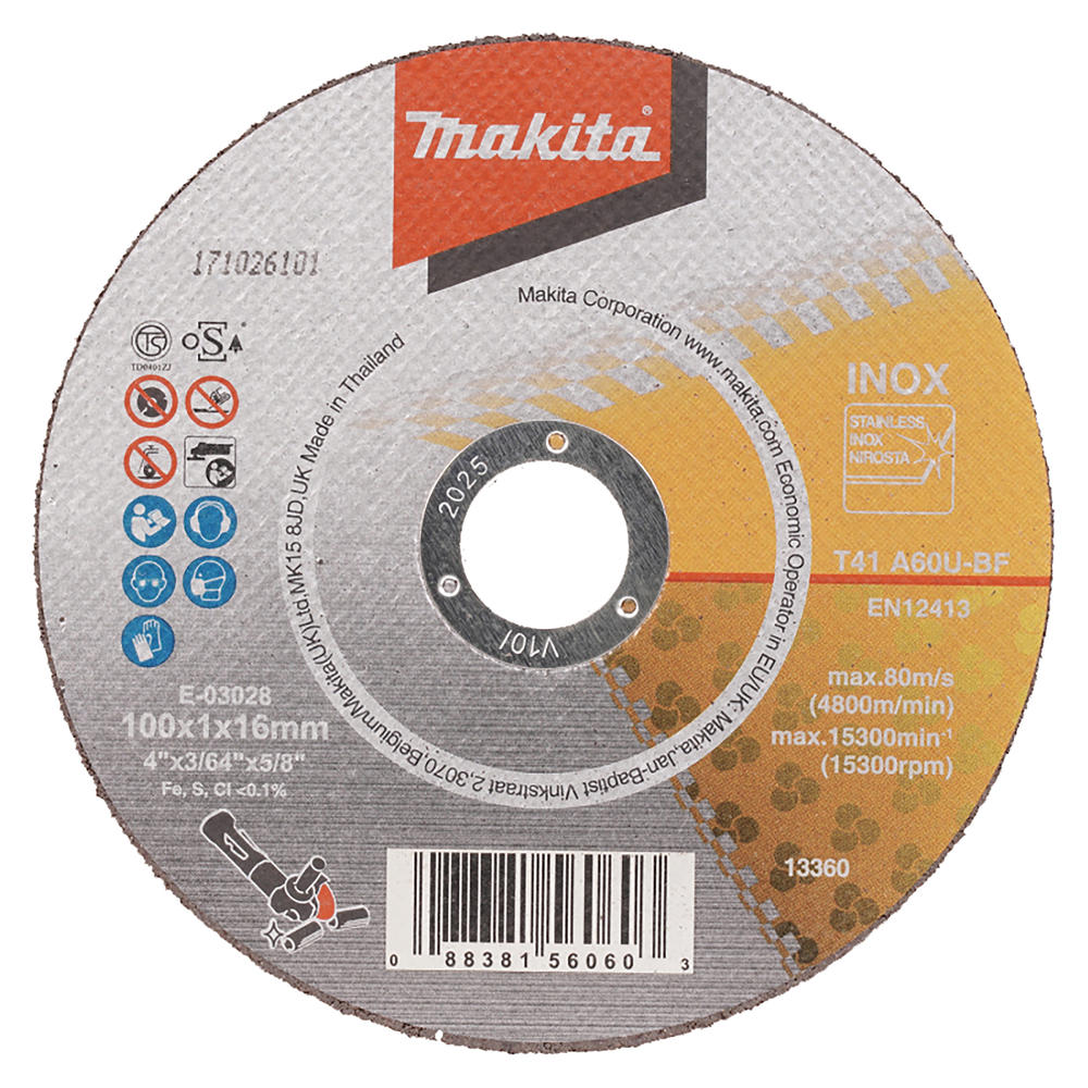 Makita A60u Thin Stainless Steel Cutting Discs 100mm Pack Of 12
