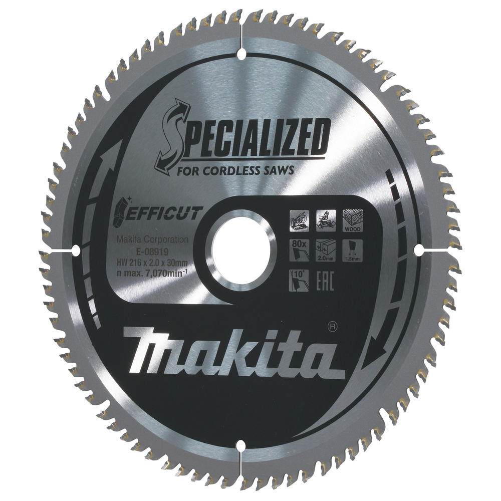 Makita Specialized Efficut Circular Saw Blade For Wood Cutting 216mm 80t 30mm