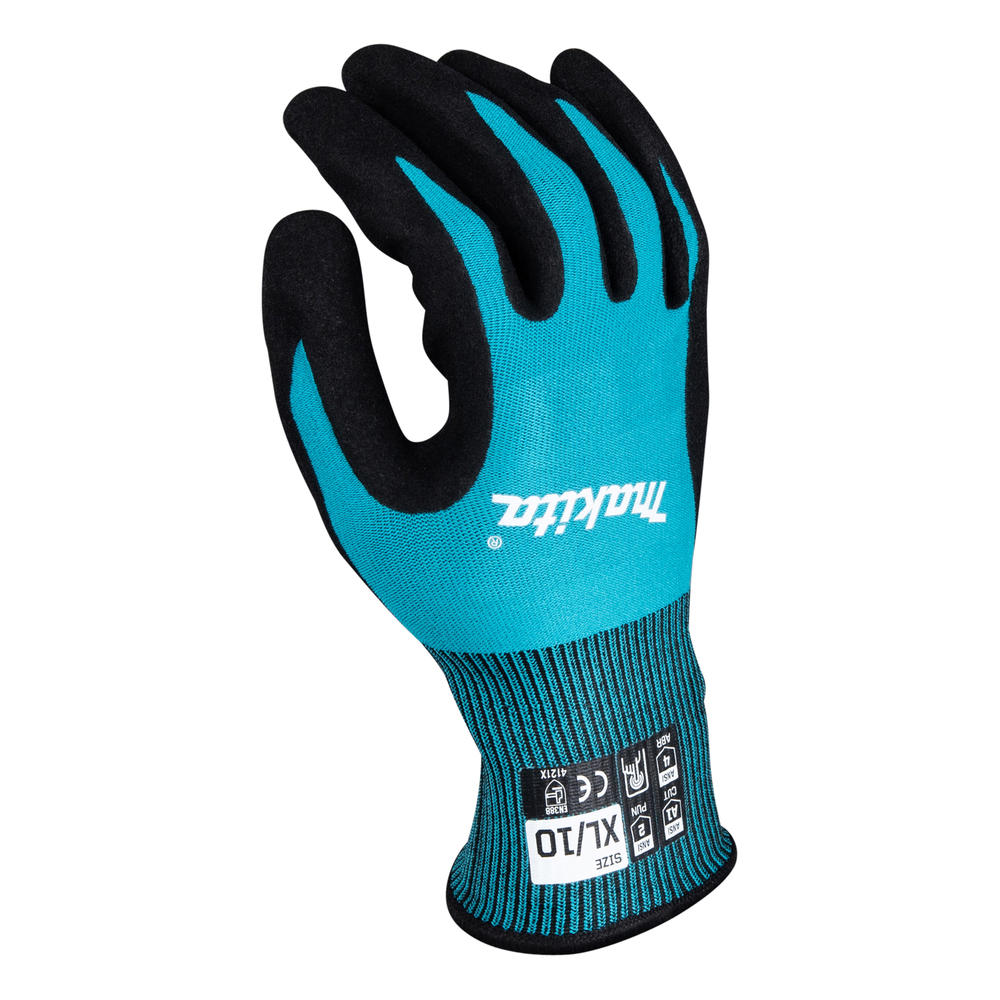 Makita FitKnit Cut Level 1 Nitrile Coated Dipped Gloves Black / Blue XL Pack of 1