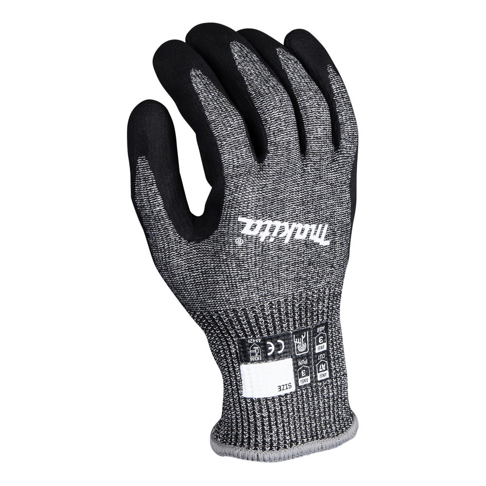 Makita Advanced FitKnit Cut Level 7 Nitrile Coated Dipped Gloves Black / Grey M Pack of 1