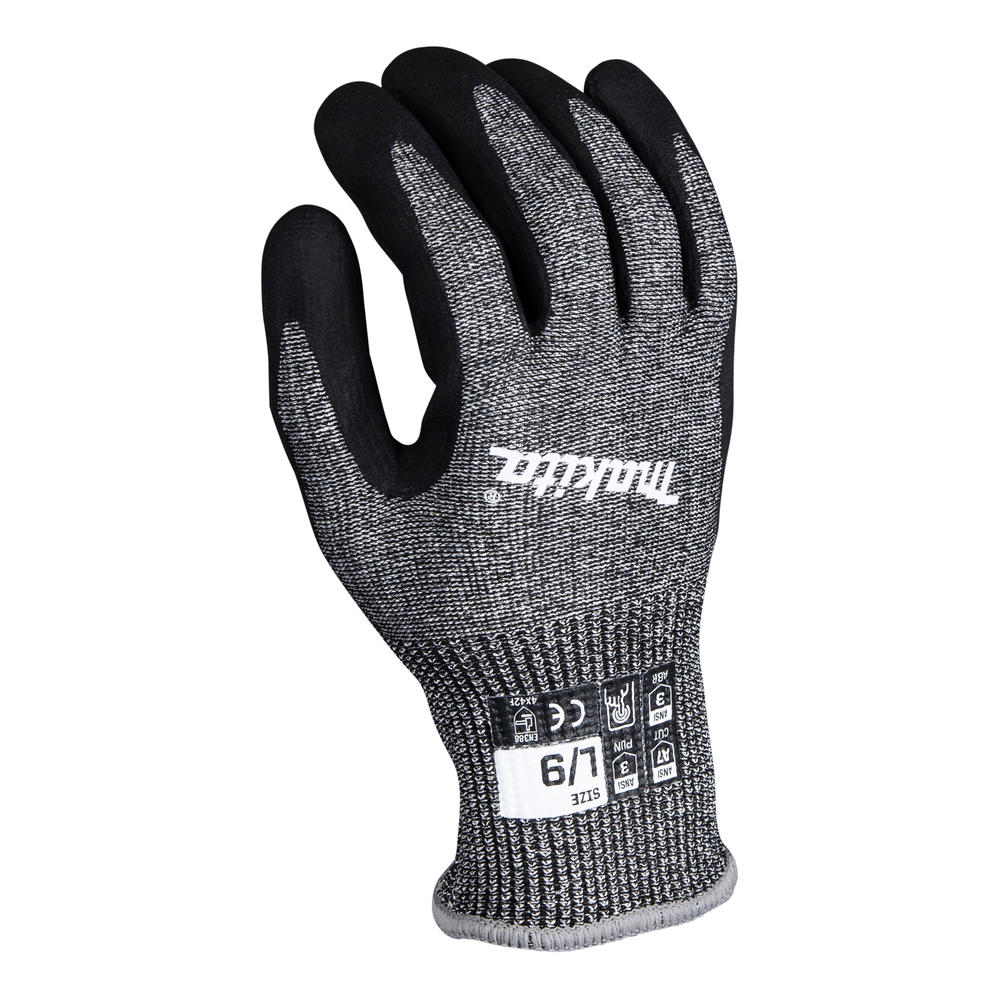 Makita Advanced FitKnit Cut Level 7 Nitrile Coated Dipped Gloves Black / Grey L Pack of 1