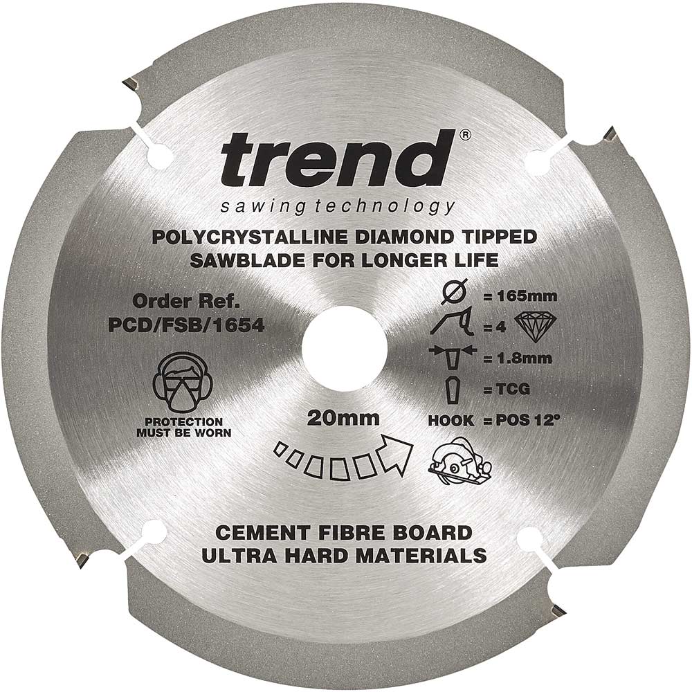 Trend Cement Fibreboard PCD Cutting Saw Blade 165mm 4T 20mm