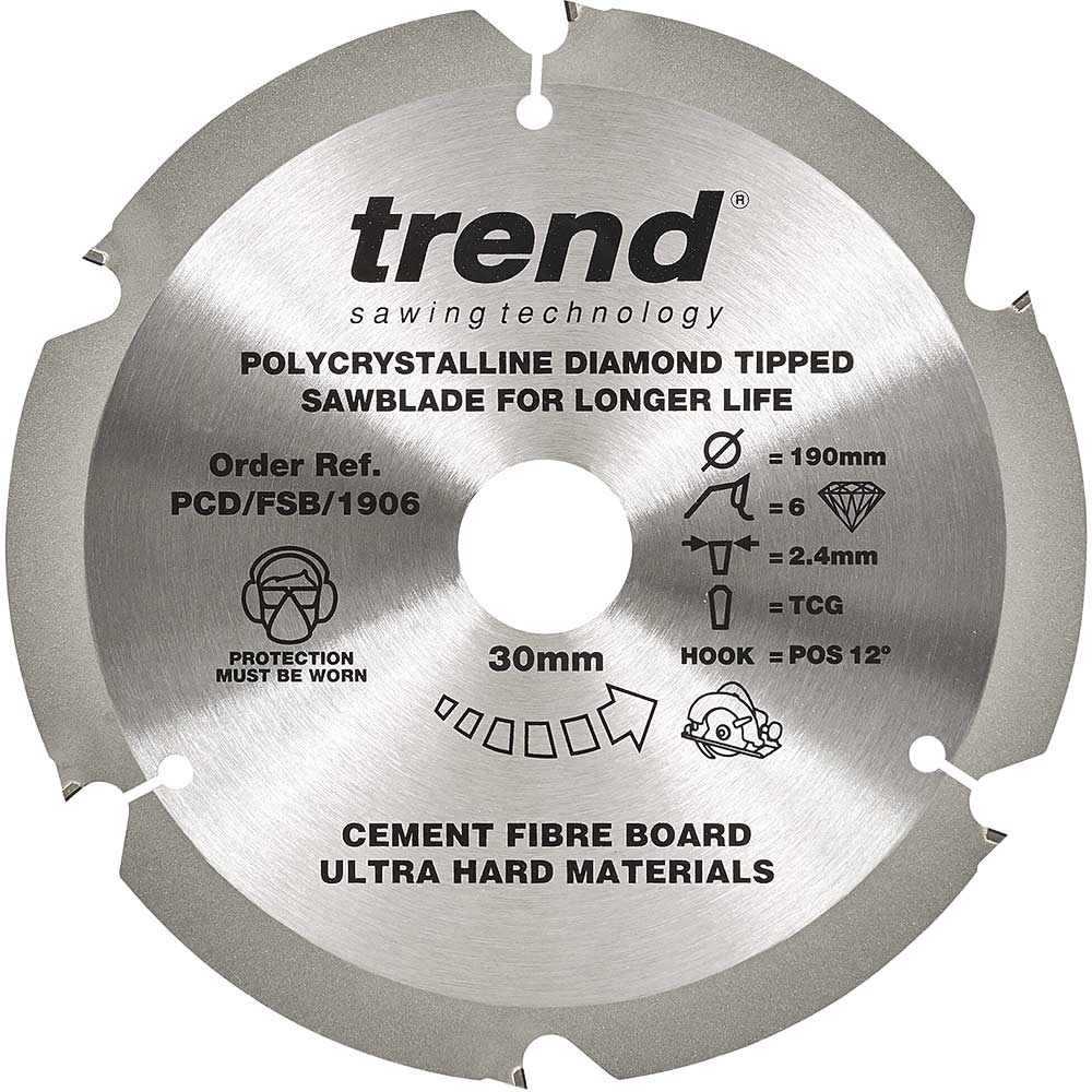 Trend Cement Fibreboard PCD Cutting Saw Blade 190mm 6T 30mm