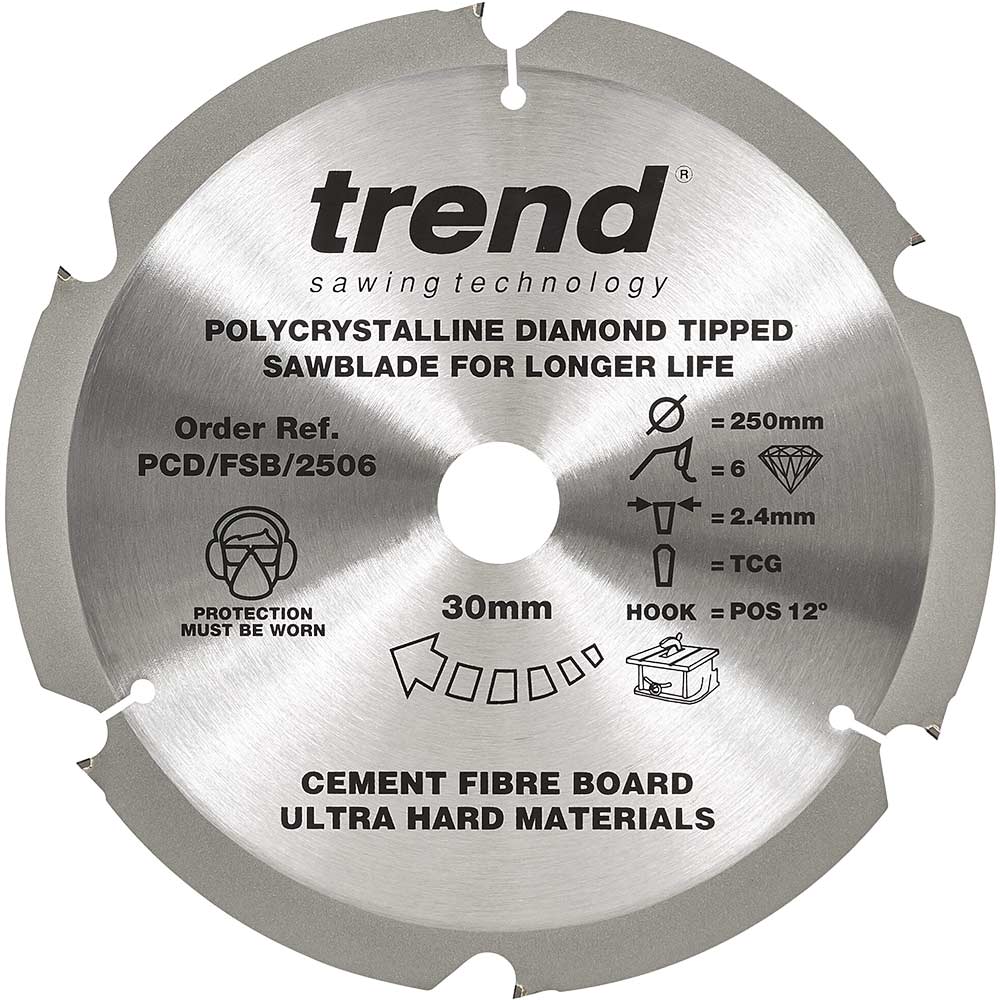 Trend Cement Fibreboard PCD Cutting Saw Blade 250mm 6T 30mm