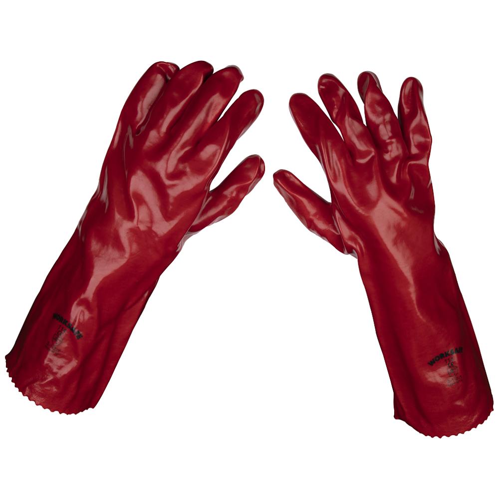Sealey 9114 PVC Gauntlet Gloves Red One Size Pack of 1