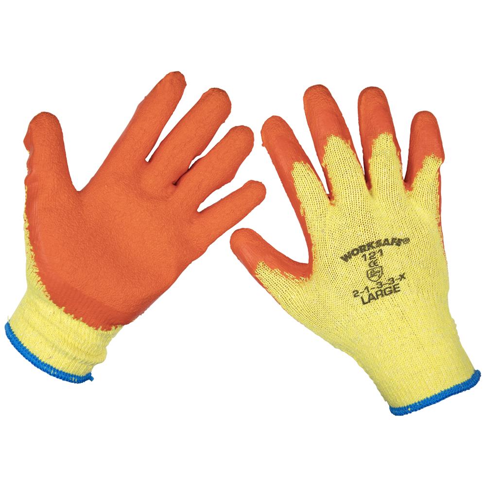 Sealey Worksafe Super Grip Gloves Orange L Pack of 12