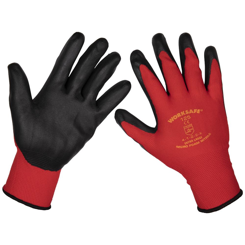 Sealey Worksafe Flexi Grip Nitrile Foam Palm Gloves Red / Black XL Pack of 1
