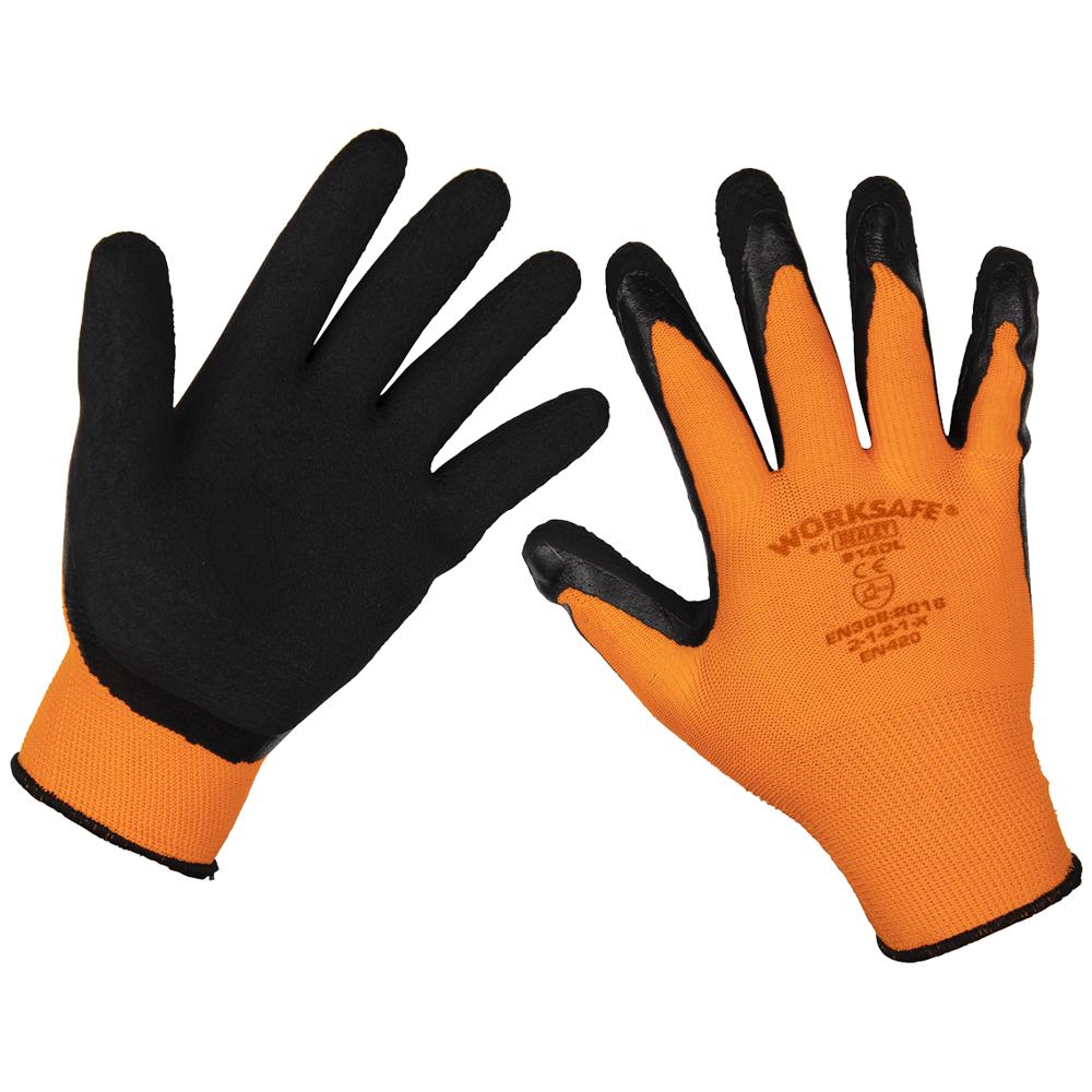 Sealey Worksafe Foam Latex Grip Gloves Black / Orange L Pack of 120