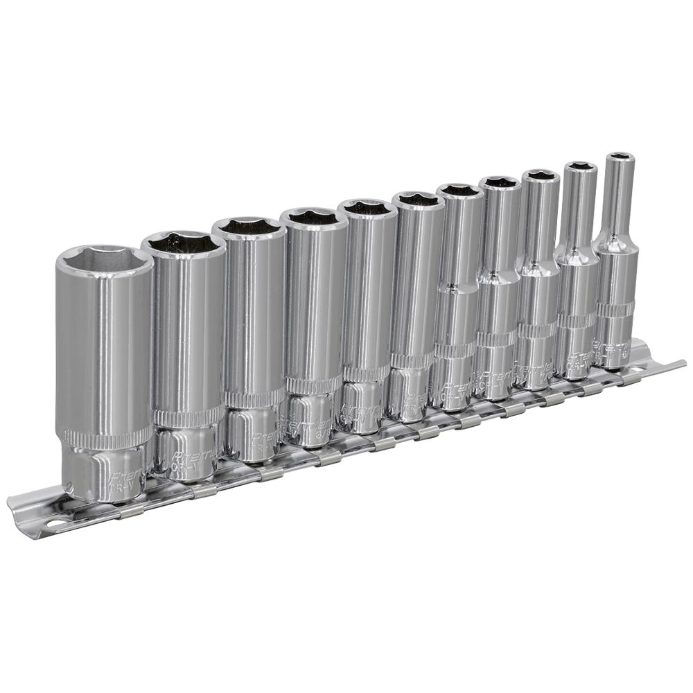 11 Piece 1/4" Drive Deep Hexagon WallDrive Socket Set Imperial
