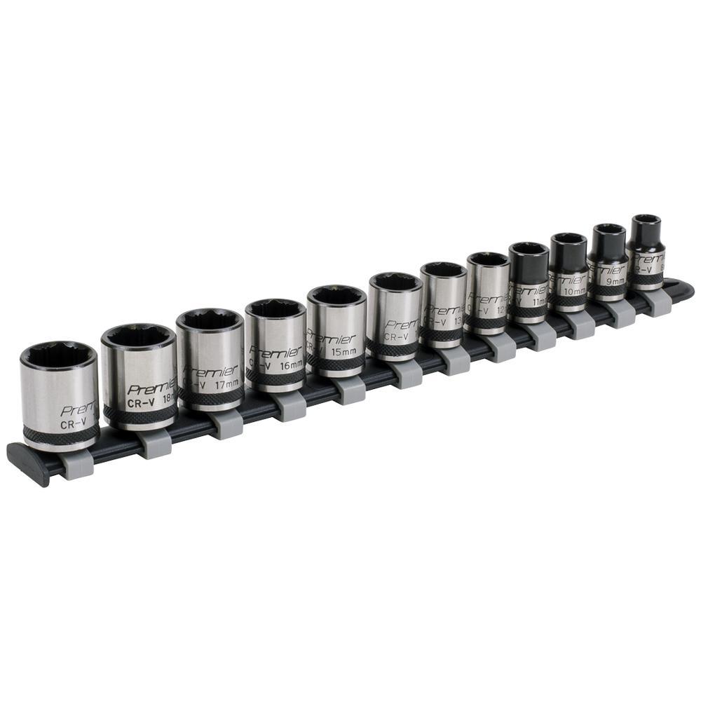 Sealey 12 Piece Black Series 3/8" Drive Lock On Hexagon Socket Set 3/8