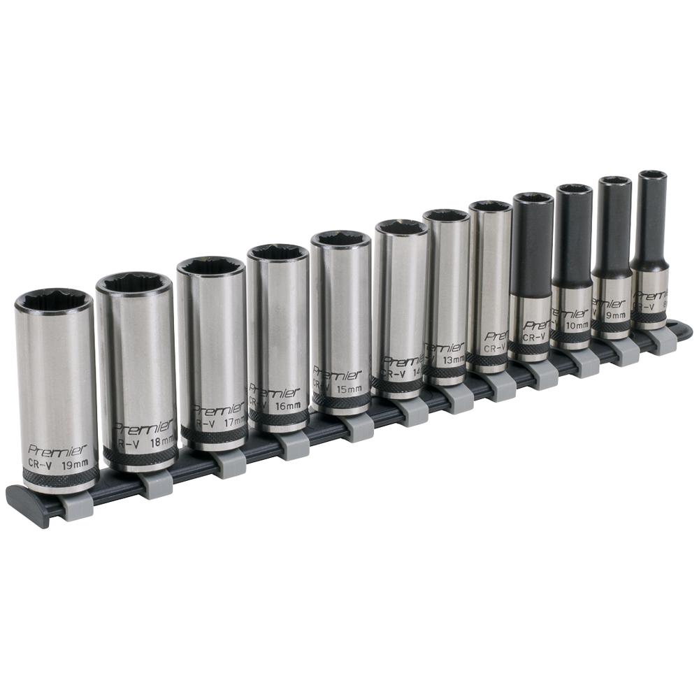 Sealey 12 Piece Black Series 3/8" Drive Deep Lock On Hexagon Socket Set 3/8