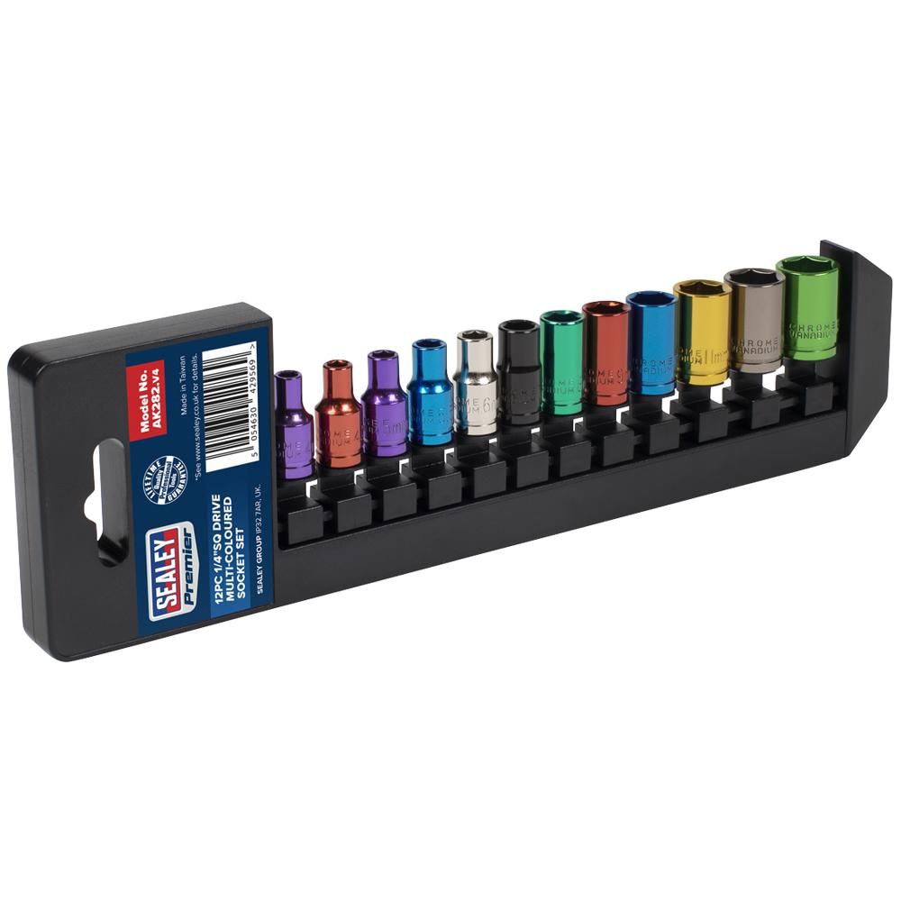 Sealey 12 Piece 1/4" Drive Coloured Hexagon WallDrive Socket Set Metric 1/4