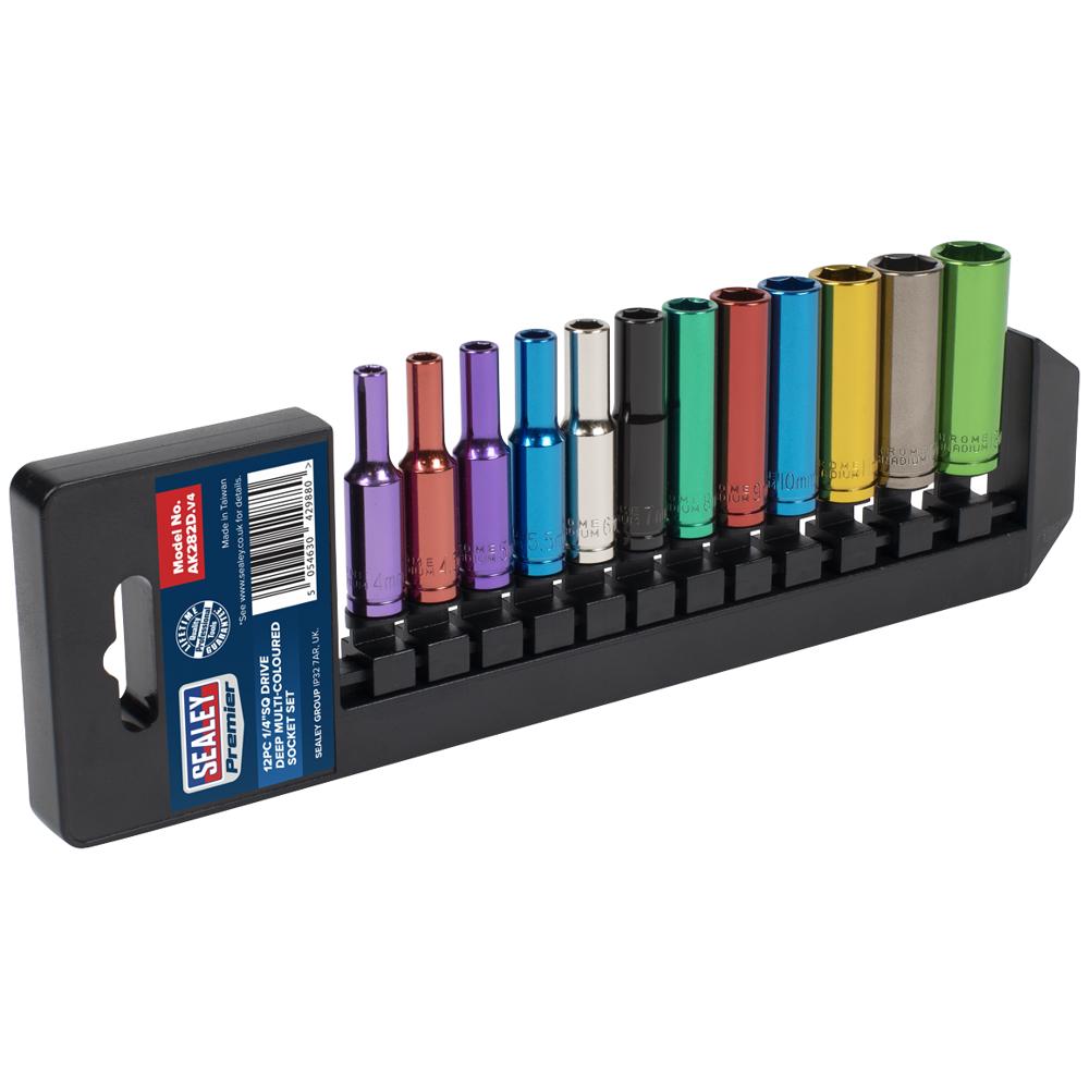 Sealey 12 Piece 1/4" Drive Coloured Deep Hex WallDrive Socket Set Metric 1/4